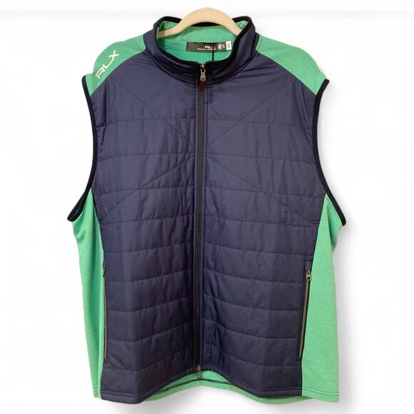 RLX Ralph Lauren Other - RLX Ralph Lauren Performance Hybrid Golf Vest Full Zip Navy/Green Size XXL NWT